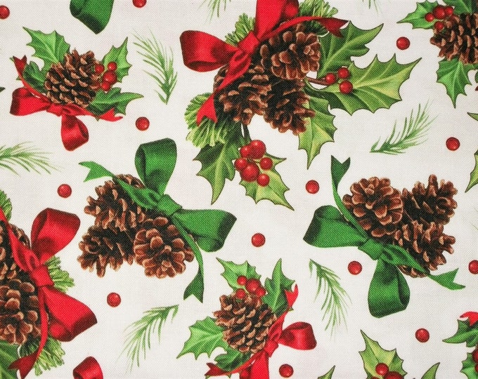 Pine Cone Fabric, Christmas Fabric, by the Yard, Holiday Fabric, QT Fabrics, Quilting Sewing