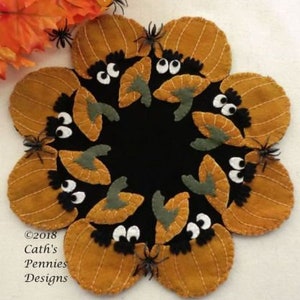 Wool Applique Pattern, Pumpkin Wool Applique, Wool Candle Mat, Penny Rug Pattern, Autumn Candle Mat Pattern, Halloween Pattern, PATTERN ONLY