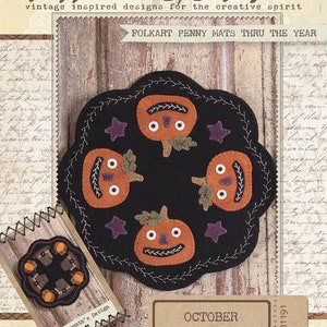 Wool Applique Pattern, Pumpkin Pattern, Halloween Wool Applique, Wool Candle Mat, Penny Rug Pattern, Fall Applique Pattern, PATTERN ONLY