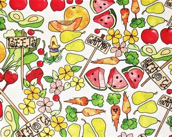 Vegetable Fabric, Fruit Fabric, By The Yard, QT Fabrics, Sewing Quilting Fabric, Novelty Fabric, Summer Fabric, Farmers Market Veggie Fabric