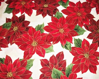 Poinsettia Fabric, Christmas Fabric, By The Yard, Winter Fabric, Hoffman California, Sewing Quilting Fabric, Novelty Holiday Metallic Fabric