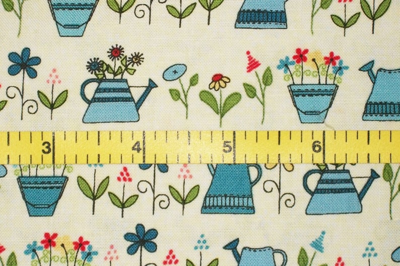 Gardening Fabric, Watering Can Fabric, By The Yard, Henry Glass, Sewing Quilting Fabric, Novelty Fabric, Summer Fabric, Flower Fabric, image 3