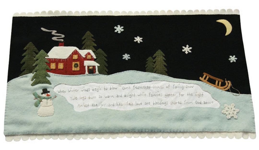 Wool Applique Pattern, Christmas Wool Applique, Wool Table Runner