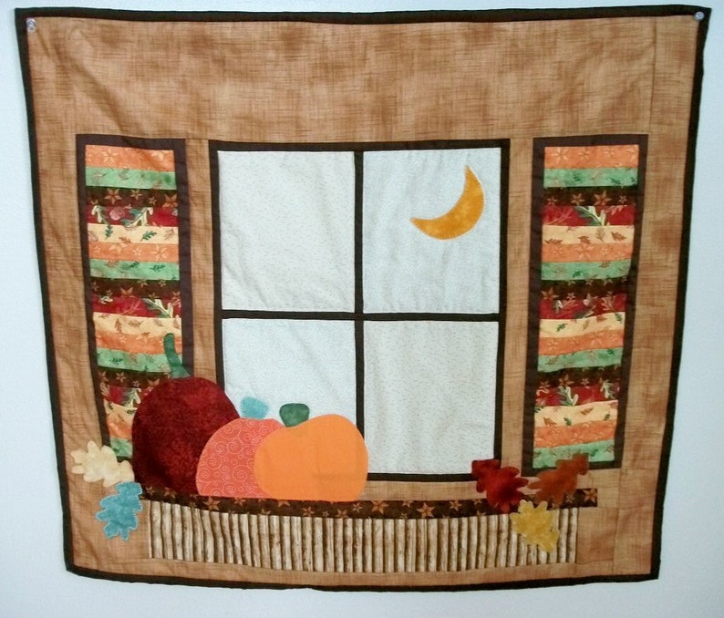 Quilted Wall Hanging, Fall Decor, Autumn Wall Hanging, Pumpkin Decor, Fall Leaves, Quilt, Wall Art, Halloween Decor image 1