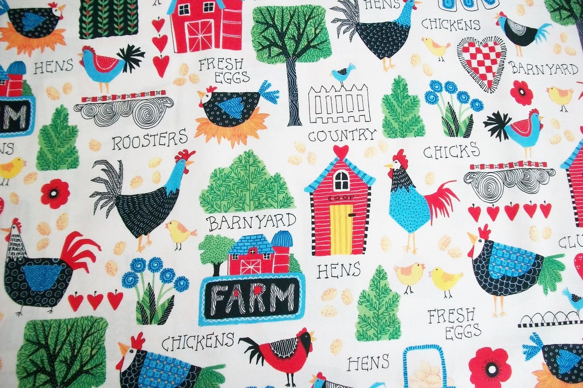 Chicken Fabric Barn Fabric By The Yard QT Fabrics Country Etsy