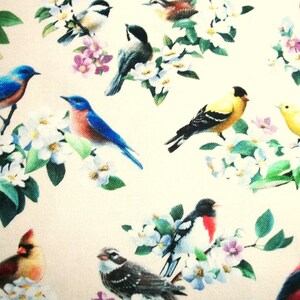 Cardinal Fabric, Chickadee Fabric, Bird Fabric, By The Yard, Spring Fabric, Elizabeth Studios, Sewing Quilting Fabric, Novelty Fabric, image 3