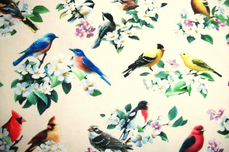 Cardinal Fabric, Chickadee Fabric, Bird Fabric, By The Yard, Spring Fabric, Elizabeth Studios, Sewing Quilting Fabric, Novelty Fabric, image 3