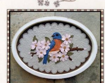 Wool Applique Pattern, Bluebird Candle Mat Pattern, Bird Wool Pattern, Summer Wool Applique, Blue Bird Table Mat Pattern, PATTERN ONLY