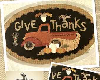 Wool Applique Pattern, Thanksgiving Pattern, Truck Wool Applique, Wool Candle Mat, Penny Rug Pattern, Fall Applique Pattern, PATTERN ONLY