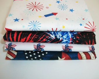 Fat Quarter Fabrics Bundle, 4 Patriotic Fabric, Americana Fabric, 4th of July, Crafting Sewing Fabric, Accent Fabric, Flag Fabric, Novelty
