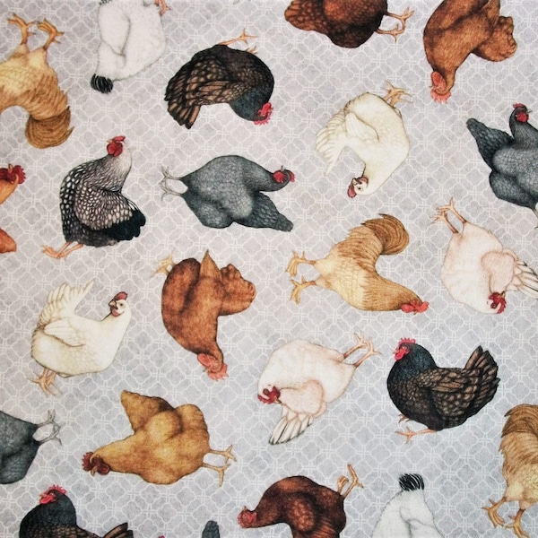 Chicken Fabric, Hen Fabric, By The Yard, QT Fabrics, Country Fabric, Quilting Sewing Fabric, Novelty Fabric, Farm Fabric, Barnyard Fabric