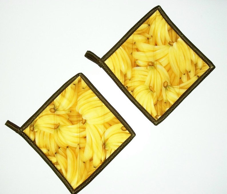Coasters,Set of 2 Summer Decor Kitchen Decor Banana Decor Potholders Quilted Yellow Bananas Cottage Chic Hot Pads Yellow Potholders