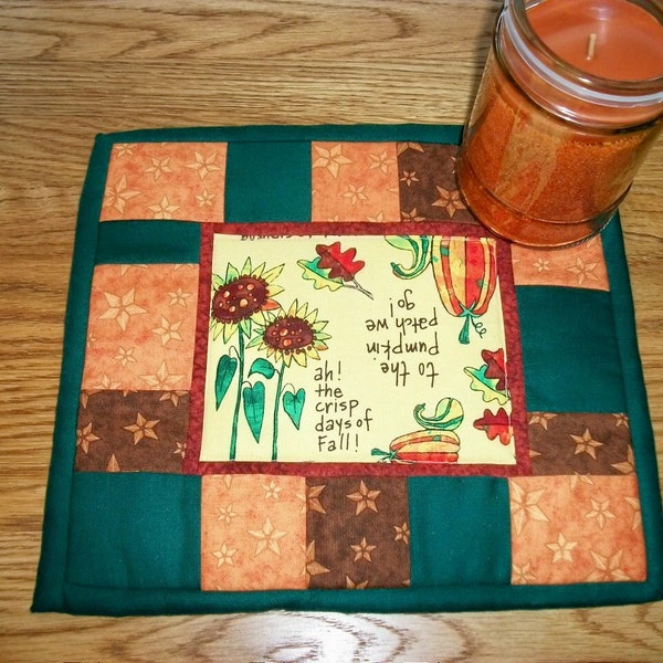 Candle Mat, Mug Rug, Quilted Fall Mat, Autumn Decor, Fall Decor, Autumn Leaves, Table Topper, Mini Quilt, Coaster, Table Mat, Snack Mat