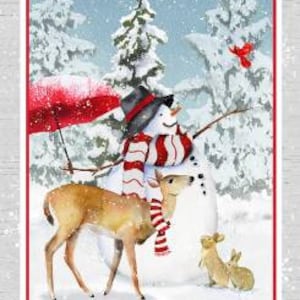 Christmas Panel Fabric, Christmas Fabric, Snowman Winter Fabric, By The Panel, Quilting Sewing Fabric, Novelty Fabric, Woodland Animals
