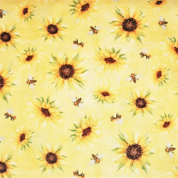 Sunflower Fabric, By The Yard, Country Fabric, Wilmington Prints,  Flower Fabric, Quilting Fabric, Craft Sewing Fabric, Novelty Bee Fabric,