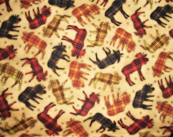 Moose Fabric, Wildlife Fabric, Nature Fabric, By The Yard, QT Fabrics, Sewing Quilting Crafting Fabric, Novelty Fabric, Plaid Moose Fabric