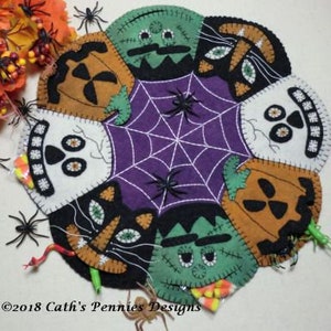 Wool Applique Pattern, Halloween Wool Applique Pattern, Pumpkin Wool Applique, Wool Candle Mat, Penny Rug Pattern, Ghosts, PATTERN ONLY