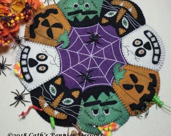 Wool Applique Pattern, Halloween Wool Applique Pattern, Pumpkin Wool Applique, Wool Candle Mat, Penny Rug Pattern, Ghosts, PATTERN ONLY
