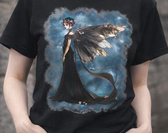 Goth Fairy T Shirt, Dark Fantasy Fairy Shirt, Gothic Aesthetic Tee, Witchy Art Shirt, Alternative Clothing, Unisex Goth Tee, Fairycore