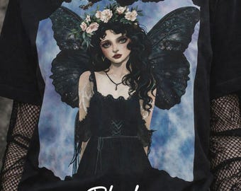 Dark Fairy T Shirt, Gothic Fantasy Tee Shirt, Enchanted Fairy Art Tee, Witchy Aesthetic Shirt, Cottagecore, dark academia styles, fairycore