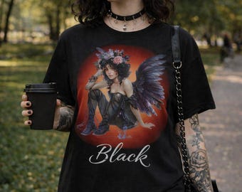 Camiseta Anjo Gótico, Camiseta Fantasia Sombria, Camiseta Arte Gótica, Camiseta Anjo Caído, Roupa Alternativa, Camiseta Unissex de Algodão Pesado
