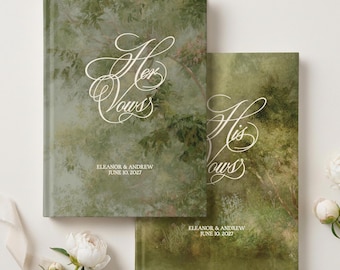 Green Wedding Vow Books, Personalized His and Her Vow Books, Custom Keepsake Bride & Groom, Wedding Journal, Wedding Details