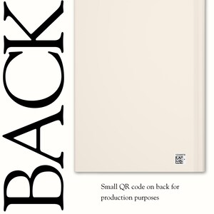 May include: A rectangular off-white surface featuring the word BACK printed in large black vertical capital letters on the left side. A small square QR code with the number 12345678 printed above it is located in the bottom right corner.