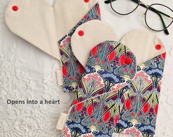 Liberty Fabric Glasses Case, Padded Sunglasses Case, Heart Shape Opening, Soft Cotton Eyewear Pouch