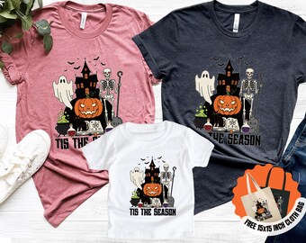 Camisetas familiares de Halloween de Disney, camiseta de Mickey Pumpkin y Ghost Castle