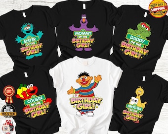 Custom Sesame Street Birthday Shirt, Personalized Birthday Girl Tee, Elmo Family Matching Birthday Squad T-shirt, Birthday Gift