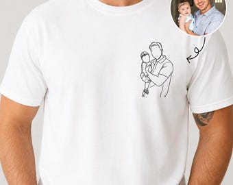 Custom Dad Line Art Shirt, Father's Day Portrait Tee, Minimalist Daddy Child Gift