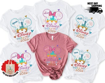 2026 Custom Disney Family Trip Shirts with Names, Personalized Mickey and Minnie Fireworks Castle shirts