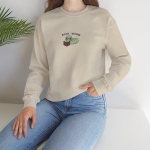 Cute Book Lover Sweatshirt BookWorm Crewneck Sweater Cozy Book Club Gift Readers Sweat Shirt