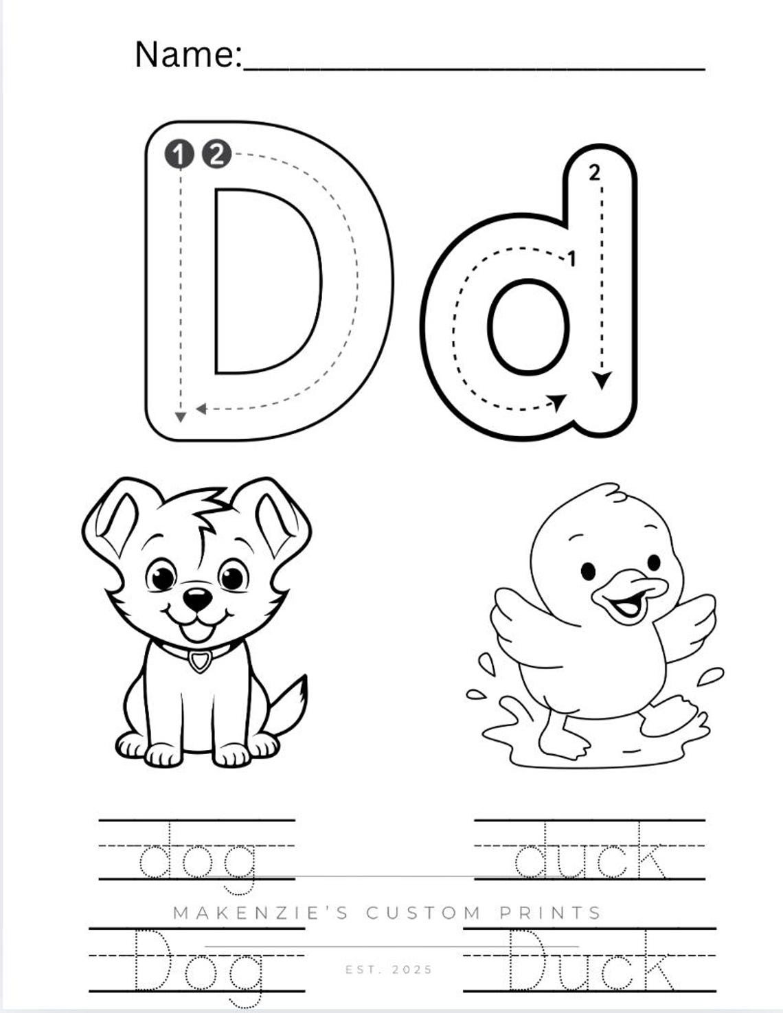 Printable Letter D Worksheet | Preschool Tracing & Phonics Activity - Etsy