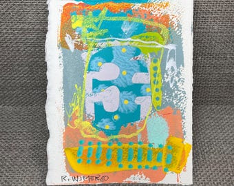 Small Abstract Color Study, handpainted mixed media collage on heavy paper, fine art collectible, 4.75 x 6”