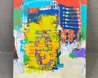 Abstract Mixed Media Collage: 9x12” Original Painting, handpainted gallery quality artwork for modern Interiors