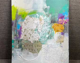 Abstract Mixed Media Collage: Original Hand-Painted Art (9x12)