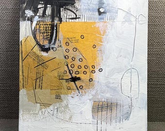 Abstract Mixed Media Collage Painting: Neutral Colors, 9x12" Original Art