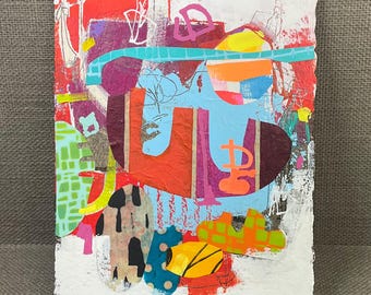 Original Mixed Media Collage Painting: 8.5 x 11.5 inches, Genuine Hand Painted abstract “ORIGAMI”