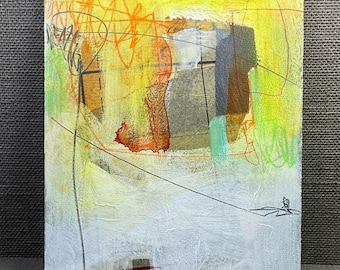 Abstract Mixed Media Collage Painting: Neutral Tones, 9x12 Original Art
