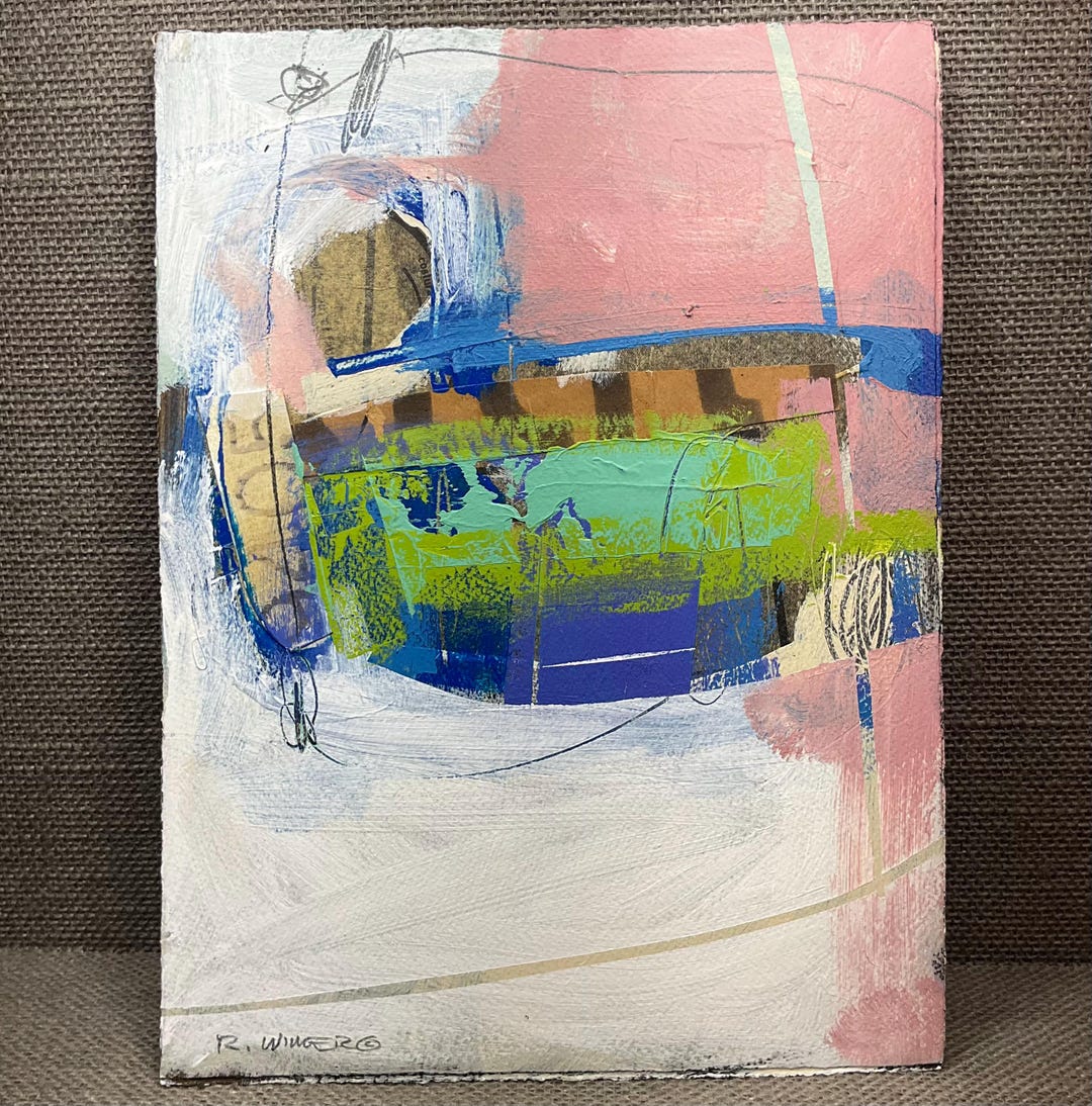 Mixed Media Collage Abstract Painting: Original Art on Paper, Interior ...