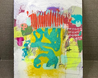 Abstract Mixed Media Collage: 9x12” Original Painting, handpainted gallery quality artwork for modern Interiors