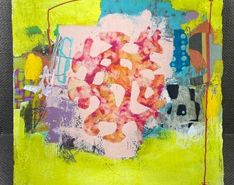 Original abstract, mixed media, collage, painting, handpainted, gallery, art for designers, collectors, 11x12 1/4”
