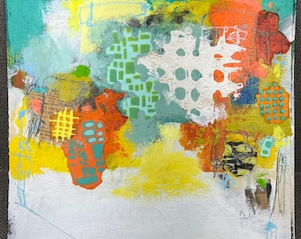 Original Mixed Media Collage Painting, Genuine Hand Painted abstract, 12x12” Gallery Quality Modern Wall Decor