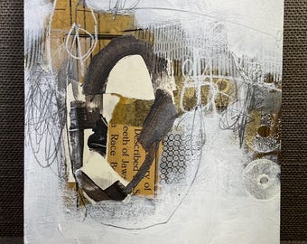 Mixed Media Abstract Collage: Neutral Tones, Hand-Painted Original Art
