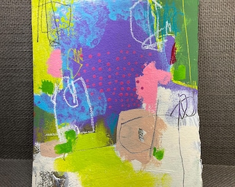 Abstract Collage Painting: Mixed Media Art, 8x11" Contemporary Artwork