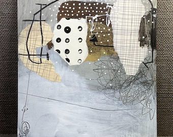 Abstract Mixed Media Collage: Original 9x12” hand painted wall art ‘IDENTITY NARRATIVE’