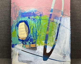 Abstract Mixed Media Collage Painting: 'TIMBUKTU' - 9x12 Original Art