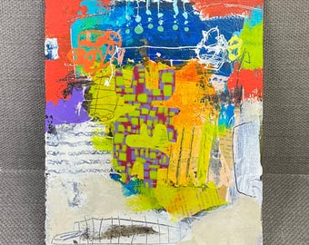 Abstract Mixed Media Collage: 9x12” Original Painting, handpainted gallery quality artwork for modern Interiors