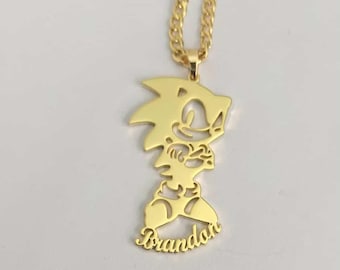 Custom Sonic Hedgehog Pendant Necklace | 18k Gold Plated Stainless Steel | Personalized Fan Jewelry Gift | Gamer & Anime Inspired Necklace